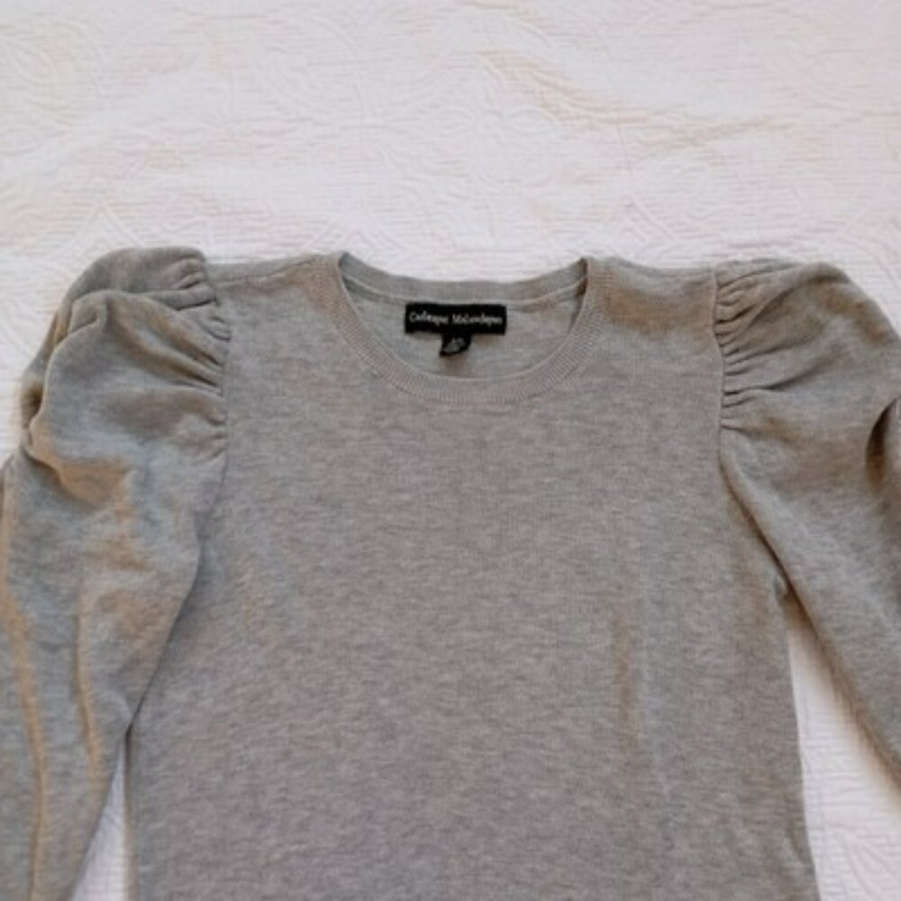 Set Gray Puff Sleeve Sweater & Ann Taylor LOFT Black Silk Cardigan Womens - Picture 7 of 16